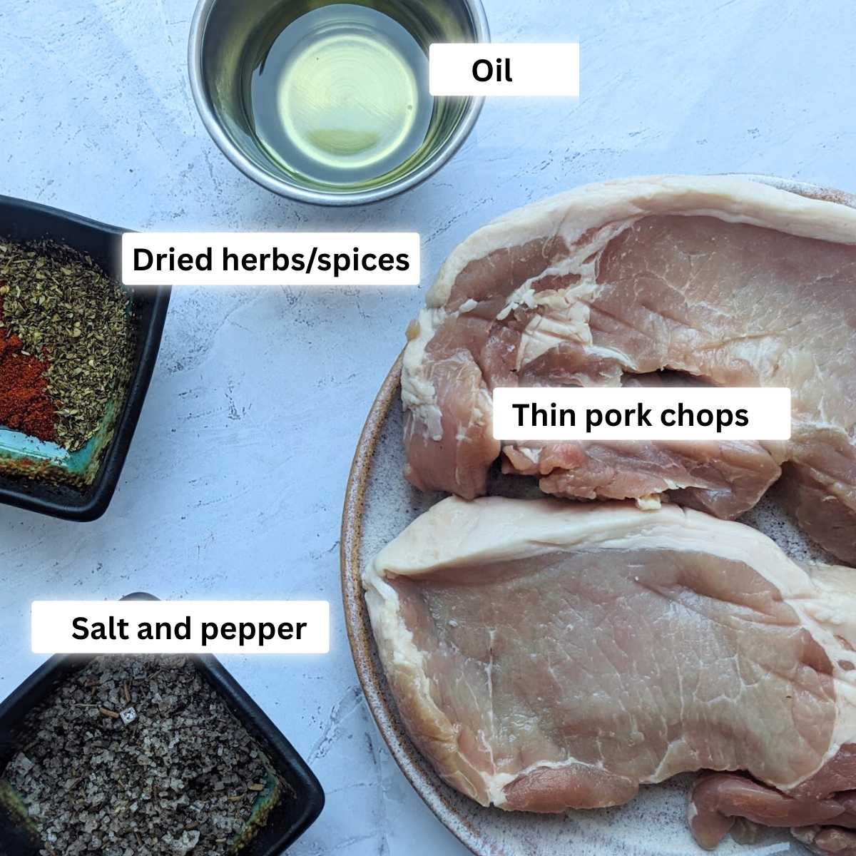Ingredients for making thin pork chops