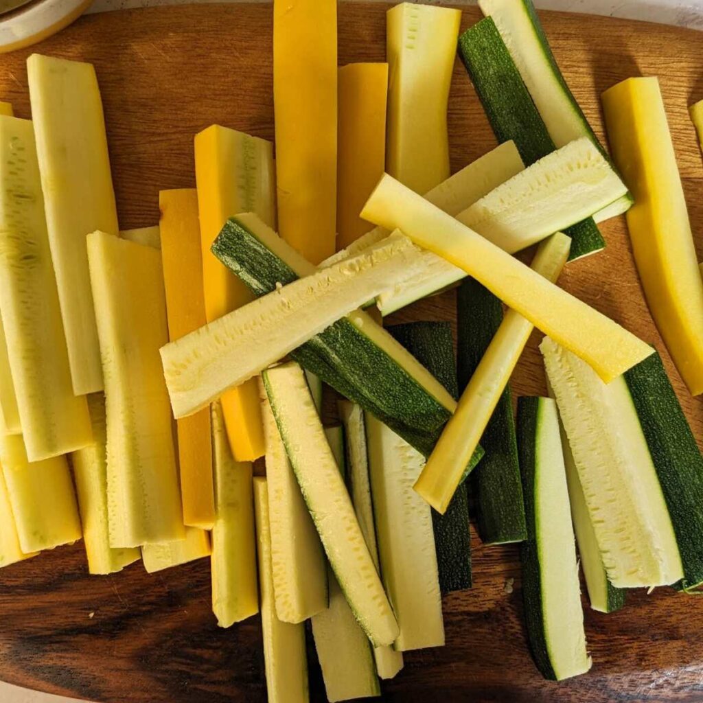 Zucchini chopped into thick fries.